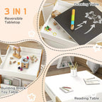 Kids activity table with reversible blackboard top and built-in storage tray
