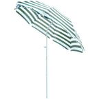 Green and white striped beach parasol with tilt canopy and rib supports