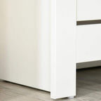 White cabinet side panel and base legs for stable shoe storage