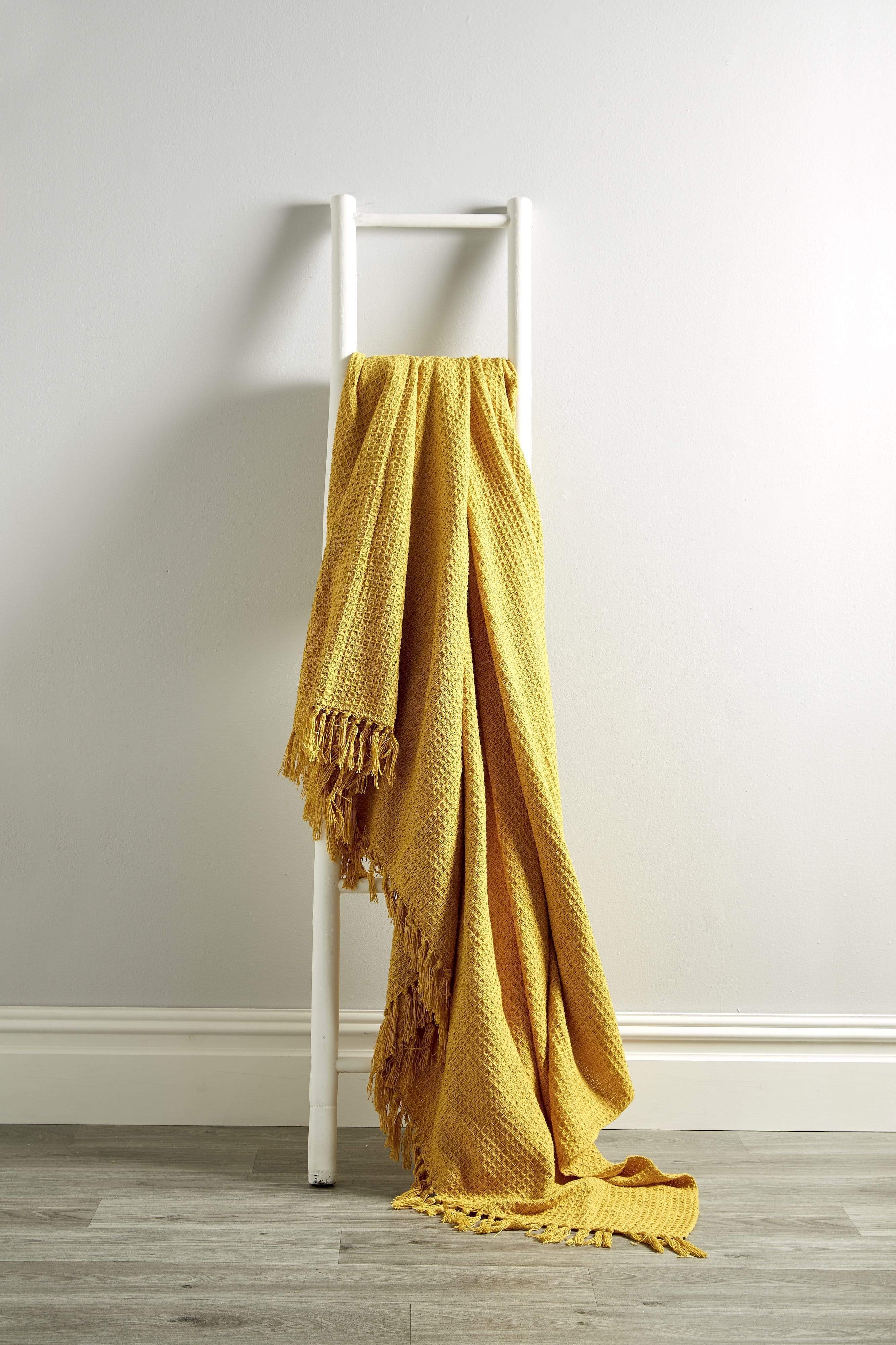 Lisbon Pure Indian Cotton Handwoven Honeycomb Throw Blanket Luxurious Soft Lightweight Easycare Cover for Sofa Bed or Living Room Available in 10 Colours and Sizes