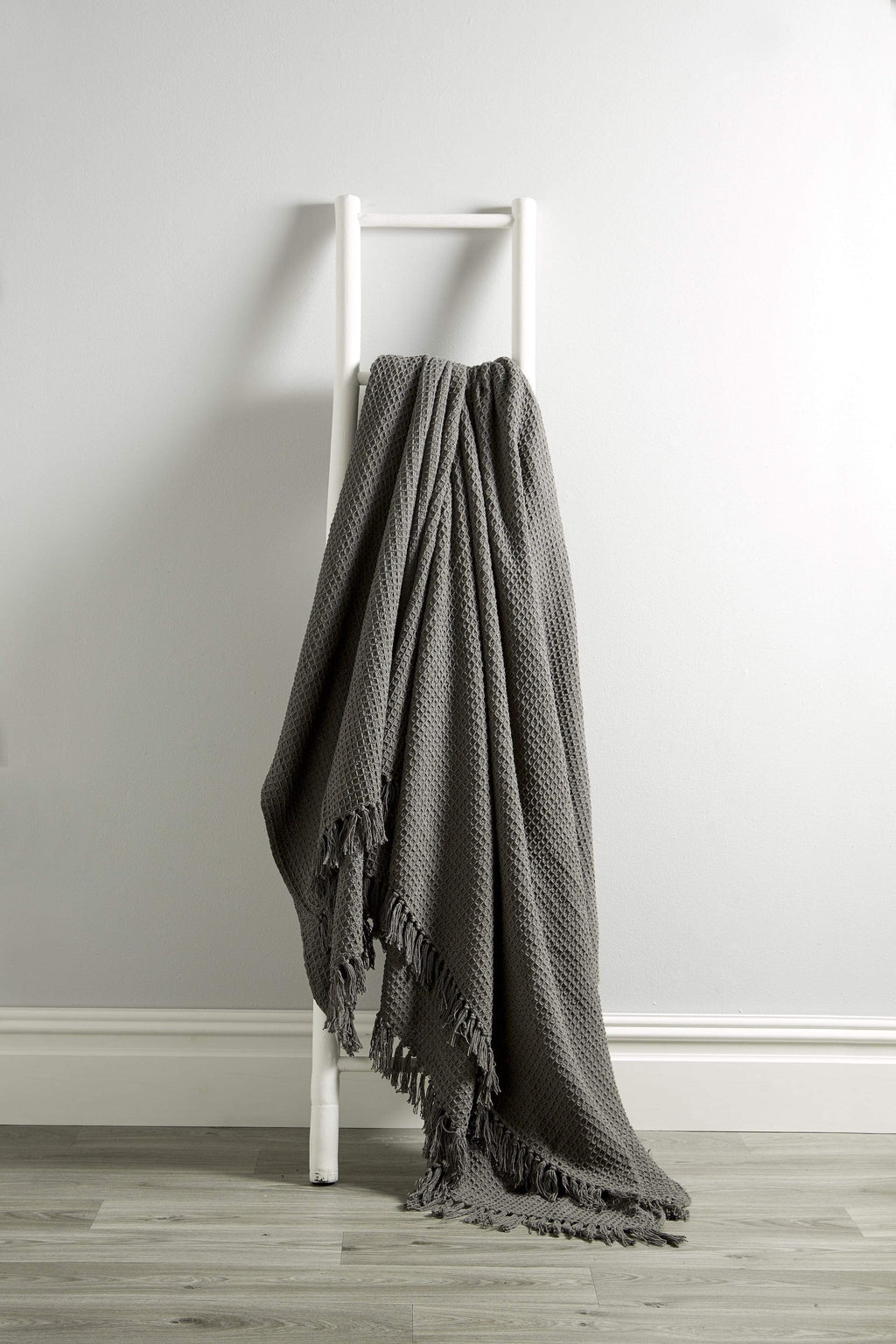 Lisbon Pure Indian Cotton Handwoven Honeycomb Throw Blanket Luxurious Soft Lightweight Easycare Cover for Sofa Bed or Living Room Available in 10 Colours and Sizes