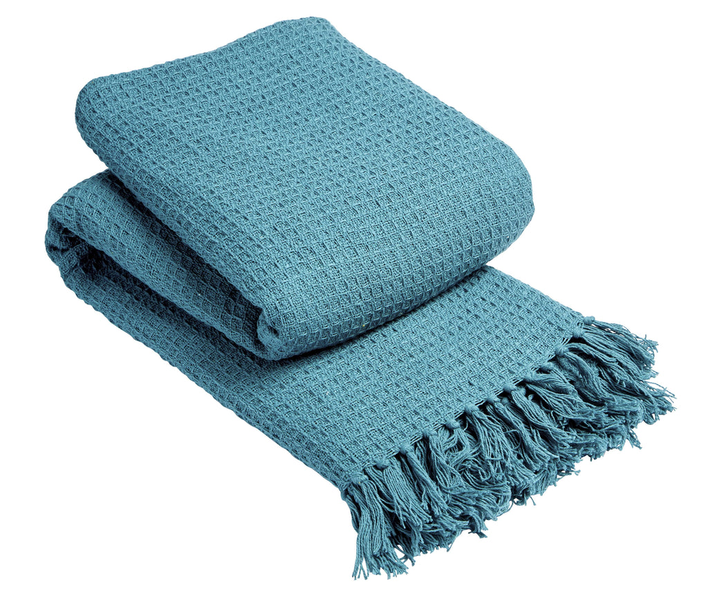 Lisbon Pure Indian Cotton Handwoven Honeycomb Throw Blanket Luxurious Soft Lightweight Easycare Cover for Sofa Bed or Living Room Available in 10 Colours and Sizes