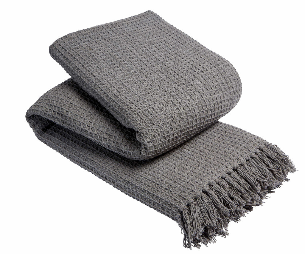 Lisbon Pure Indian Cotton Handwoven Honeycomb Throw Blanket Luxurious Soft Lightweight Easycare Cover for Sofa Bed or Living Room Available in 10 Colours and Sizes