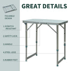 Silver foldable picnic table with scratch-resistant top and safety lock bar