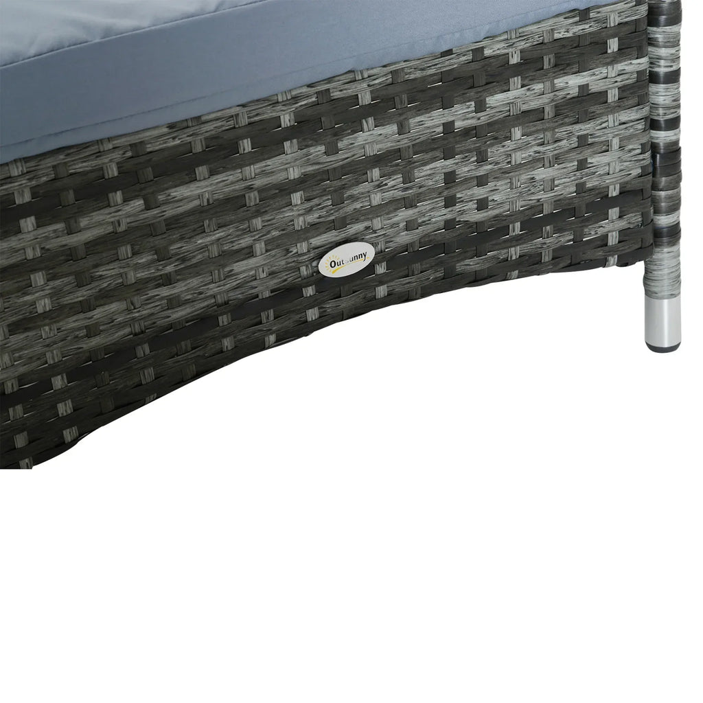 Garden Rattan Furniture Single Sun Lounger Recliner Bed Reclining Chair Patio Outdoor Wicker Weave Adjustable Headrest with Fire Retardant Cushion - Grey - Bobobiy