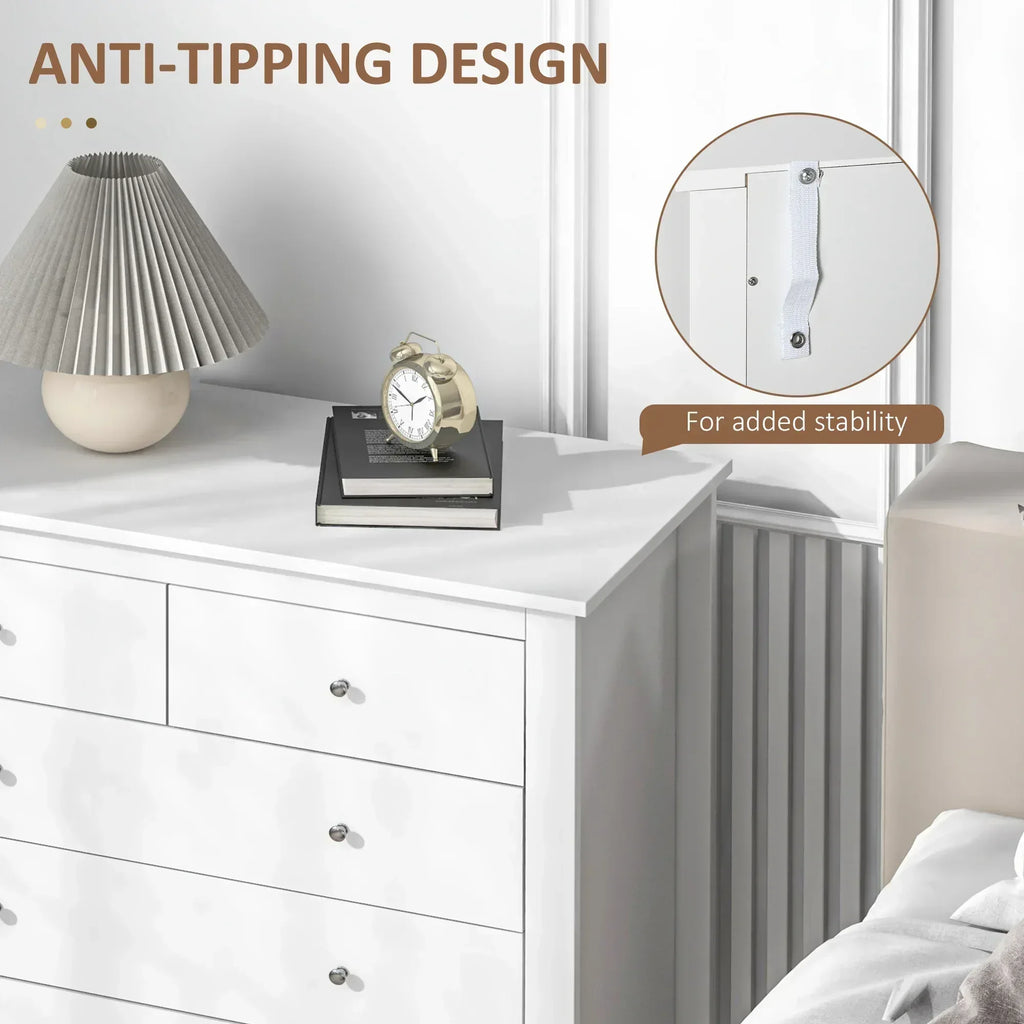 5 Drawer Dresser for Bedroom, Modern Chest of Drawers, Wide Storage Unit for Living Room, Hallway, Closet, White - Bobobiy