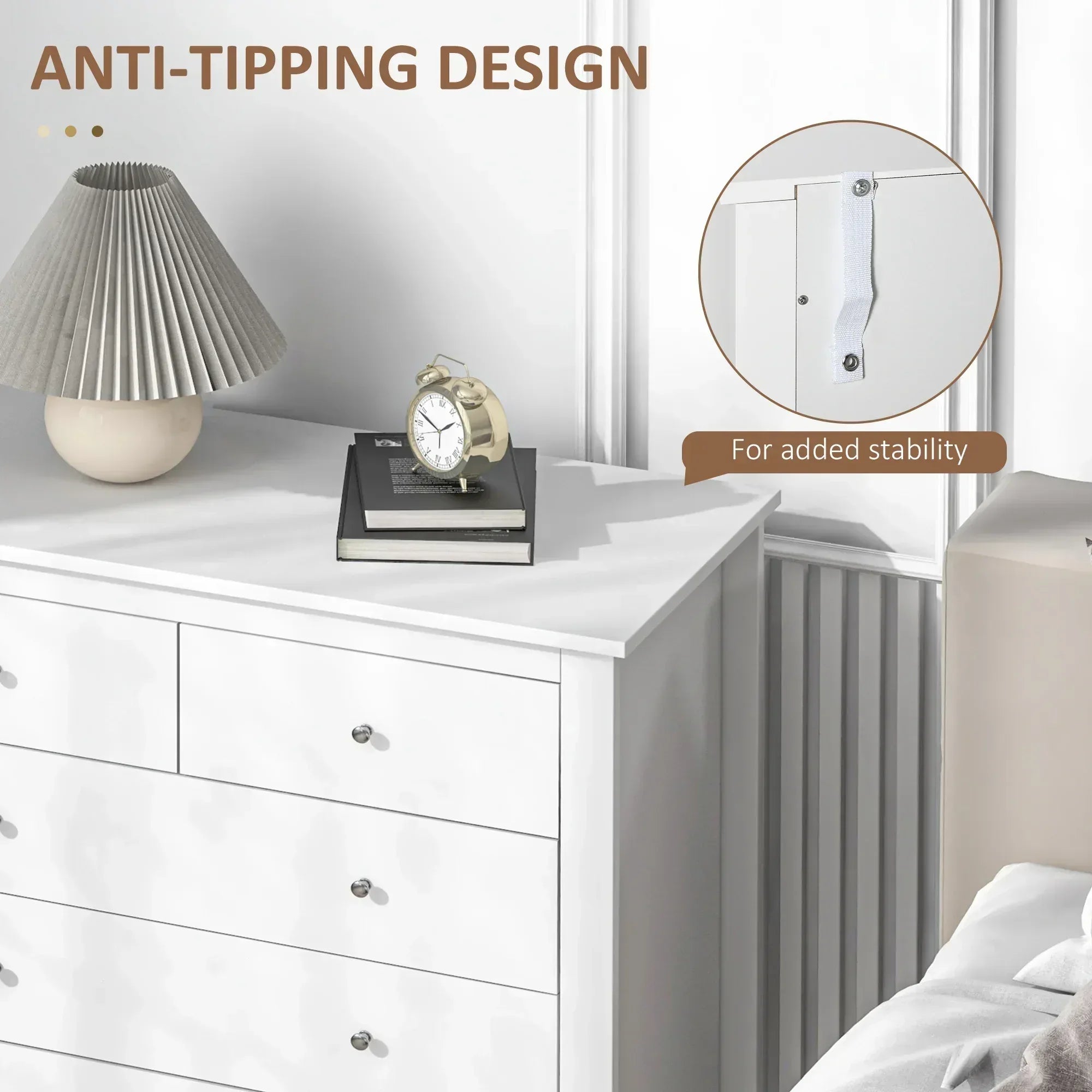 5 Drawer Dresser for Bedroom, Modern Chest of Drawers, Wide Storage Unit for Living Room, Hallway, Closet, White - Bobobiy