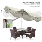 Cream LED patio umbrella canopy with adjustable tilt angle mechanism
