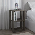 Modern bedside table with open shelves, dark coffee wood-look finish, holding books