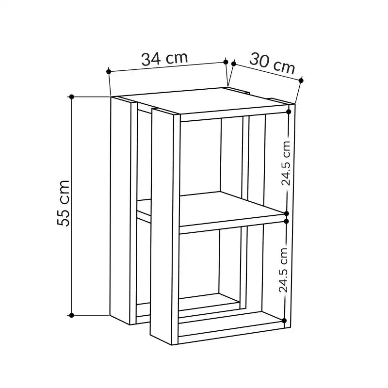 Modern bedside table dimensions diagram, 34 cm wide and 55 cm high