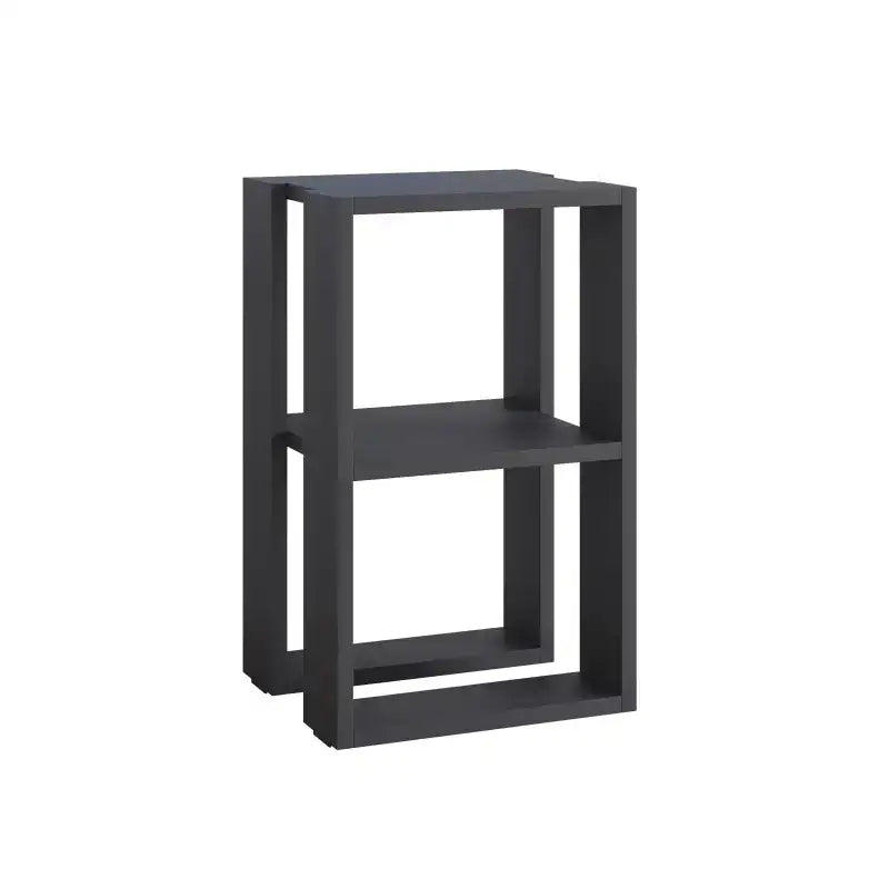 Square modern bedside table in matte black with open two-tier design