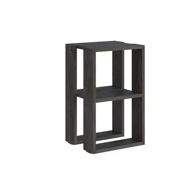 Black/charcoal bedside table with open frame shelves and square top