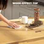 Natural wood-look tabletop with easy-clean surface, folding dining table
