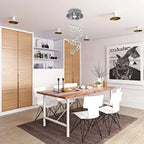 Silver crystal ceiling chandelier with hanging clear glass beads in a modern dining room