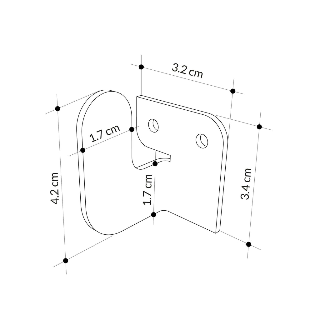 Black metal hook hanger dimensions: 4.2 cm height and 3.2 cm width, 3.4 cm depth