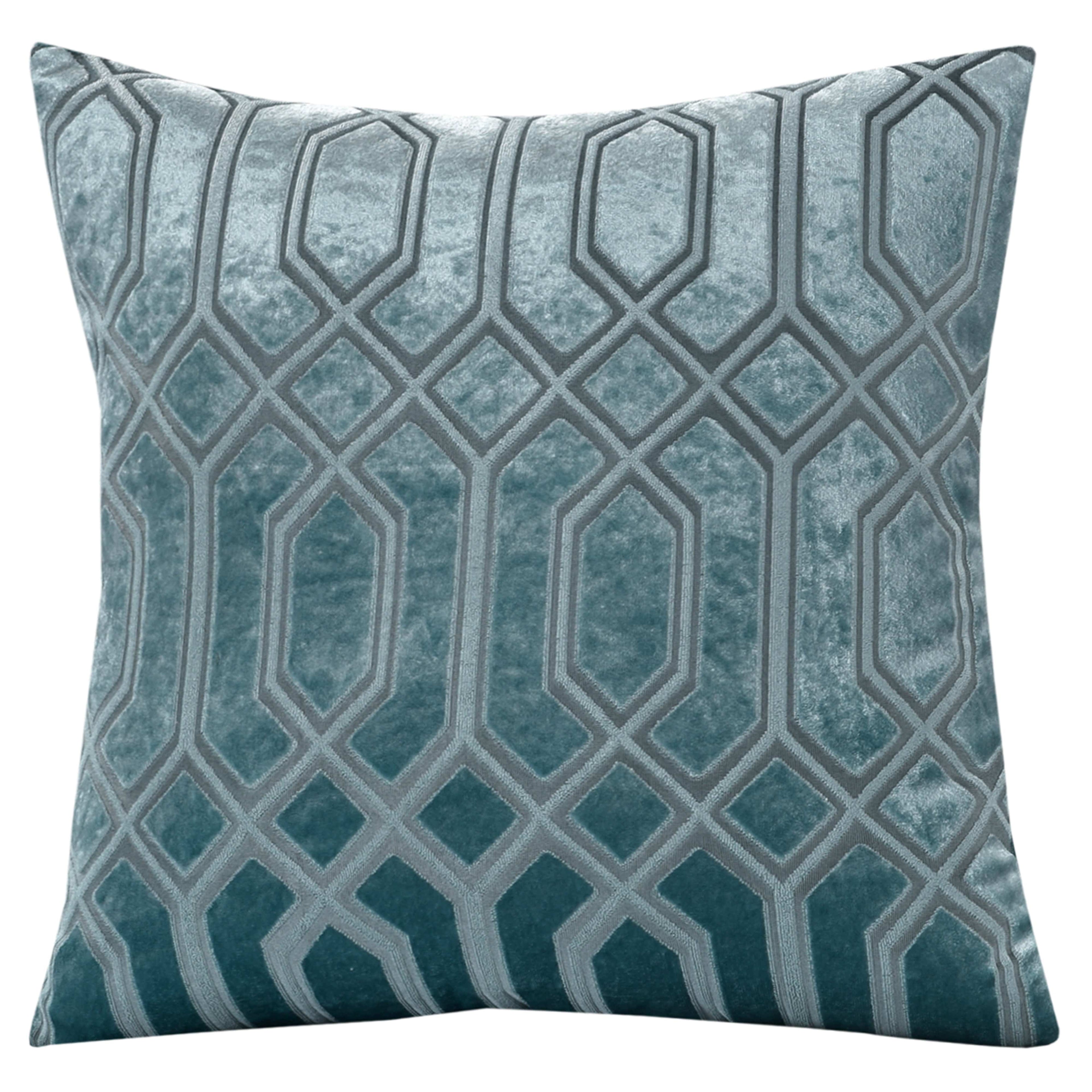 Luxe Geo Velvet Cushion Covers 2 Pack Teal Geometric Decorative Cushions for Sofa Bed & Living Room