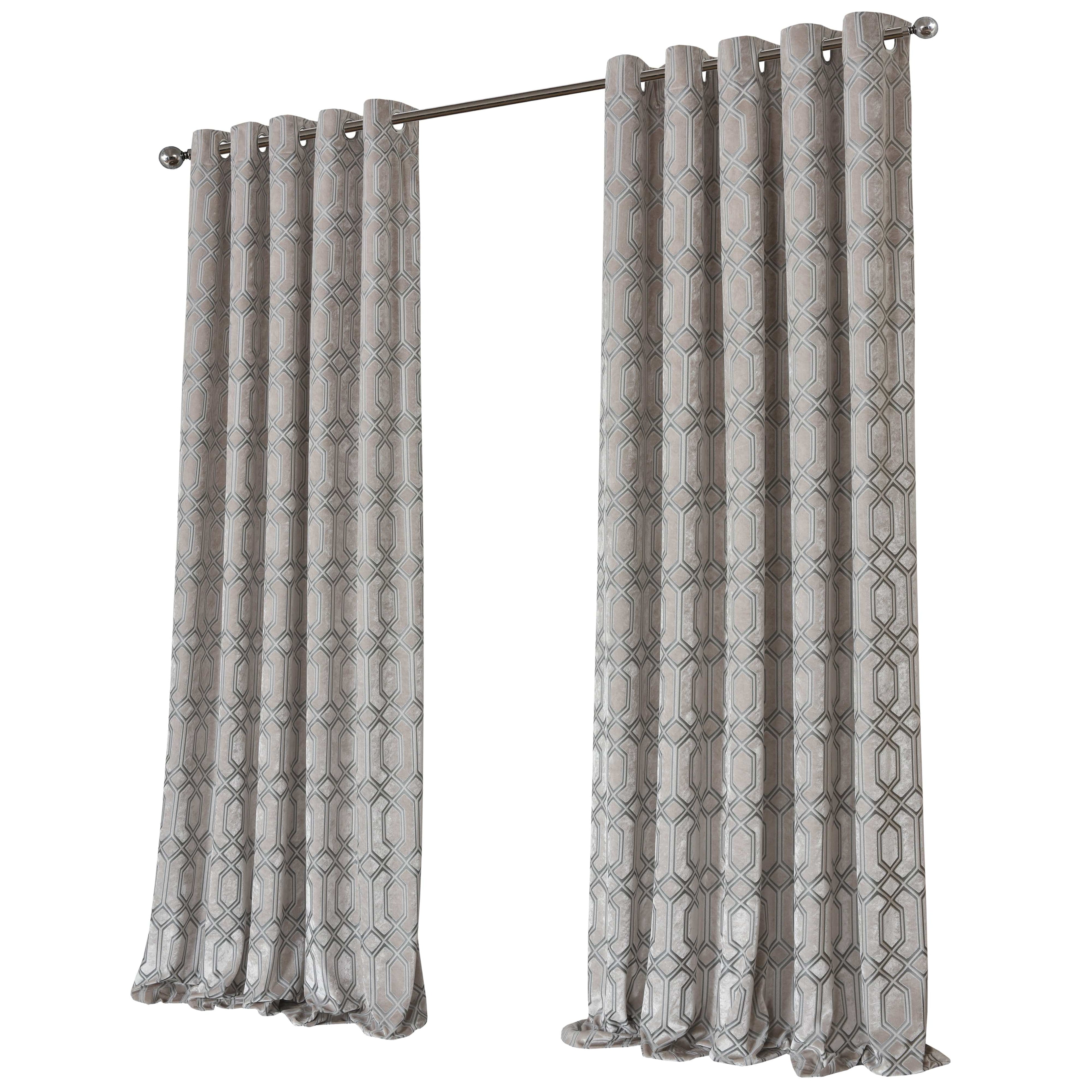 Luxe Geo Velvet Eyelet Curtains Champagne Thermal Insulated Soundproof Light Blocking Drapes for Bedroom & Lounge