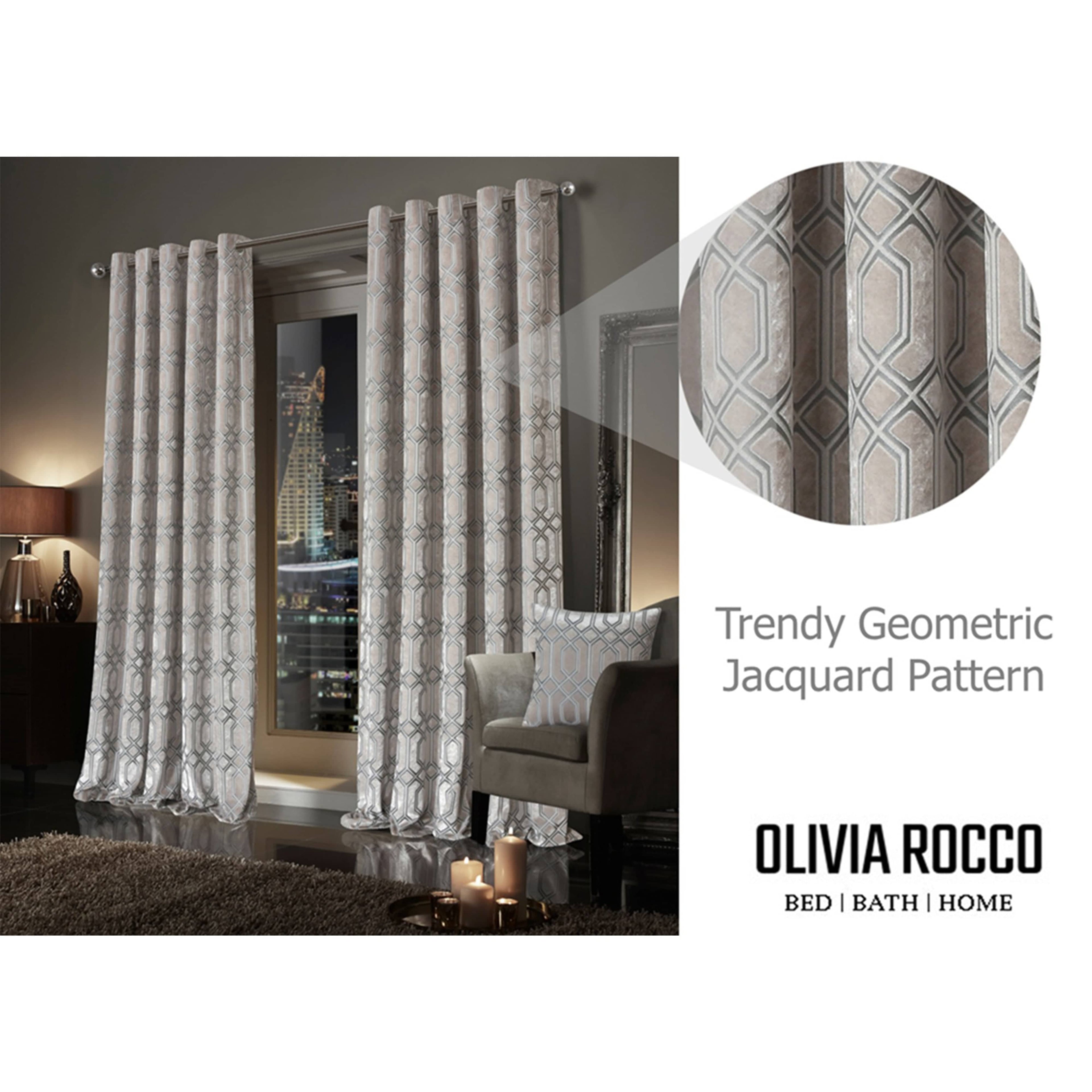 Luxe Geo Velvet Eyelet Curtains Champagne Thermal Insulated Soundproof Light Blocking Drapes for Bedroom & Lounge