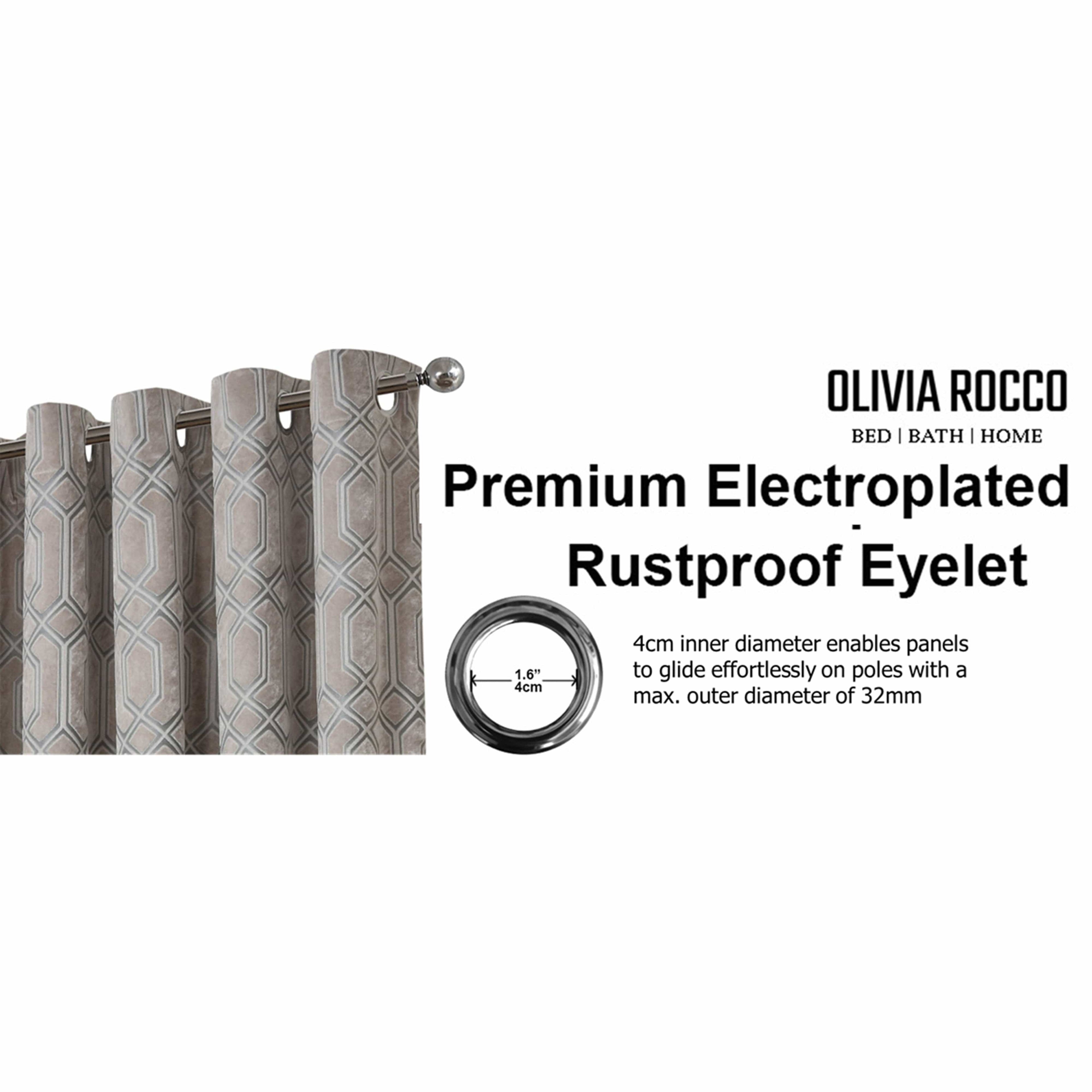 Luxe Geo Velvet Eyelet Curtains Champagne Thermal Insulated Soundproof Light Blocking Drapes for Bedroom & Lounge