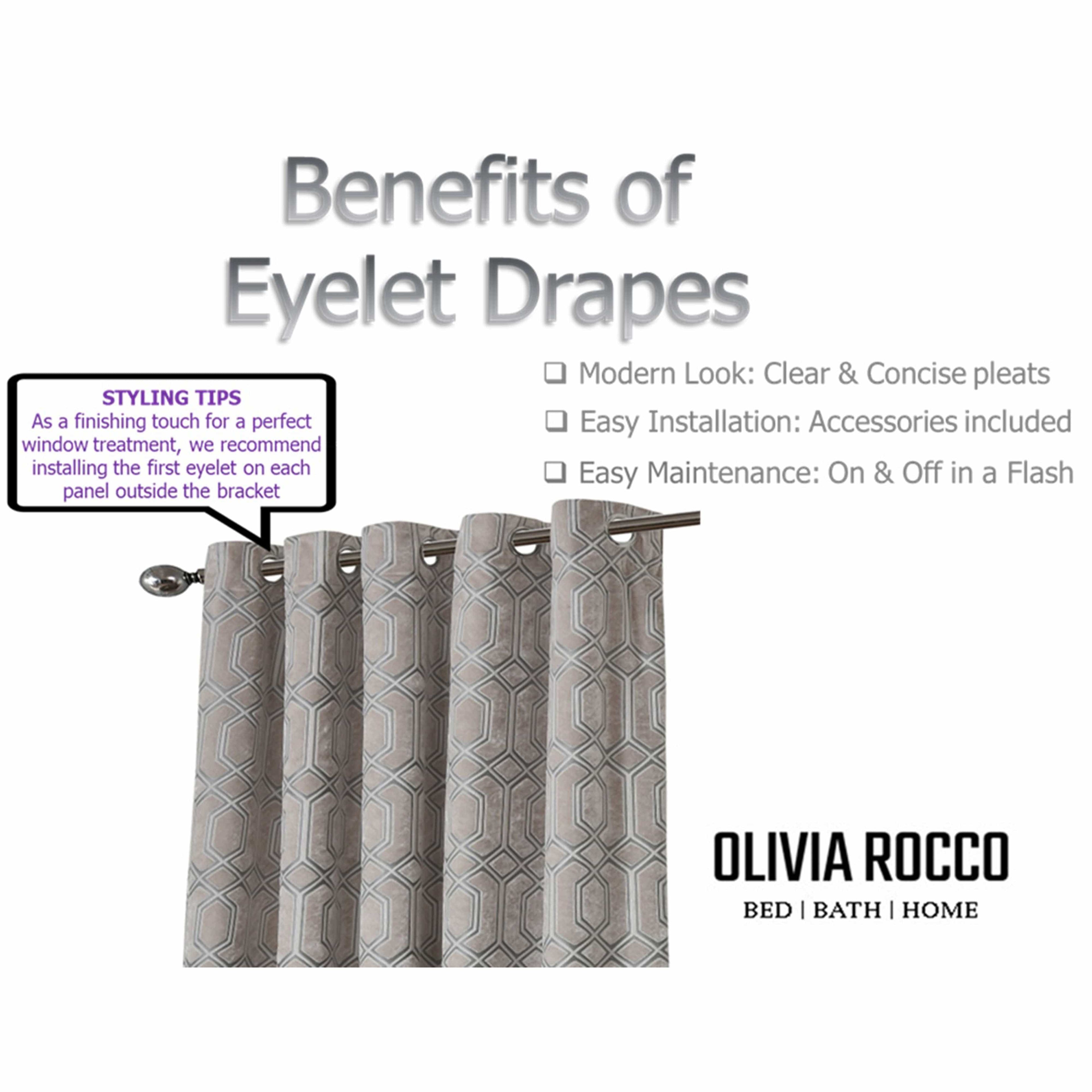 Luxe Geo Velvet Eyelet Curtains Champagne Thermal Insulated Soundproof Light Blocking Drapes for Bedroom & Lounge