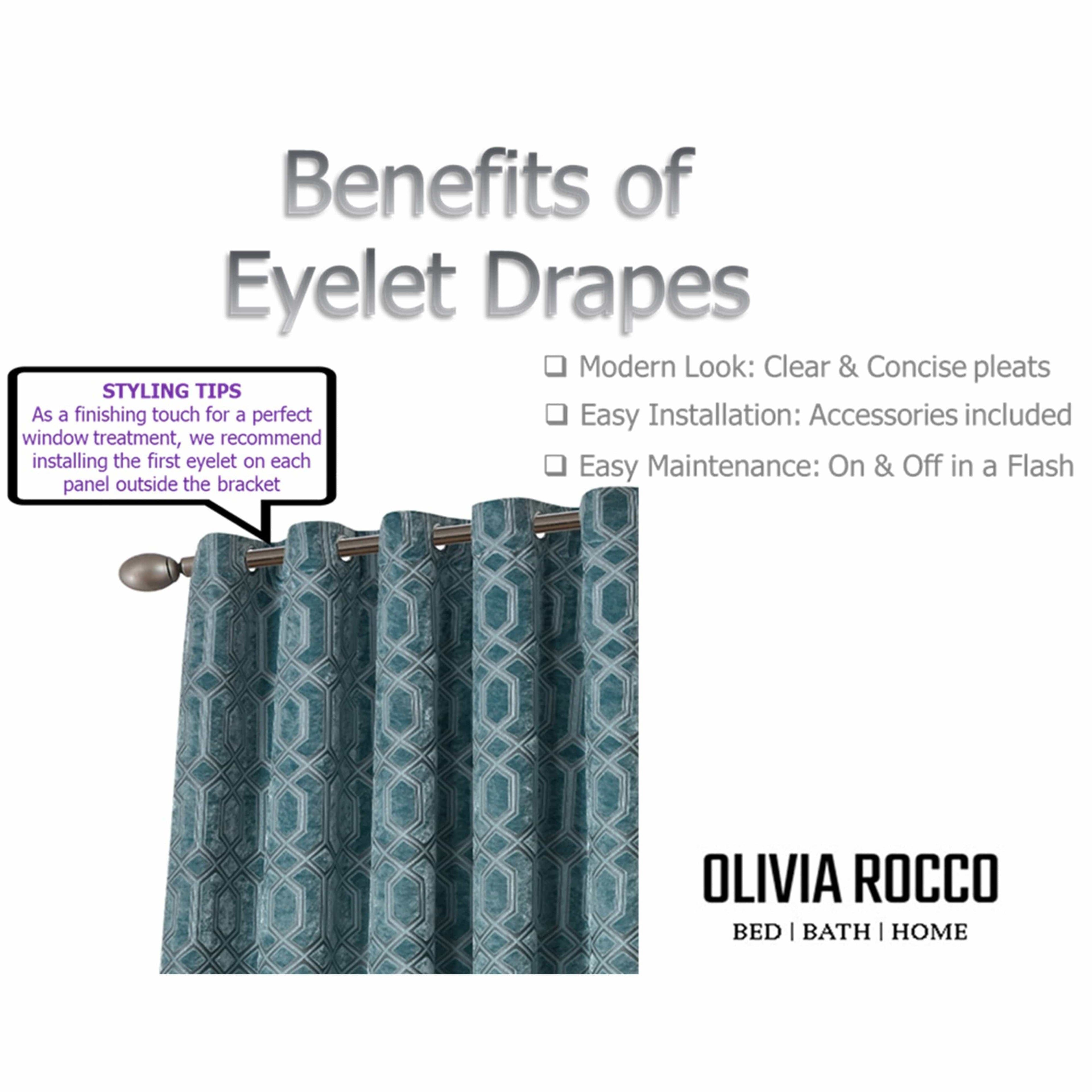 Luxe Geo Velvet Eyelet Curtains Teal Thermal Insulated Soundproof Light Blocking Drapes for Bedroom & Lounge