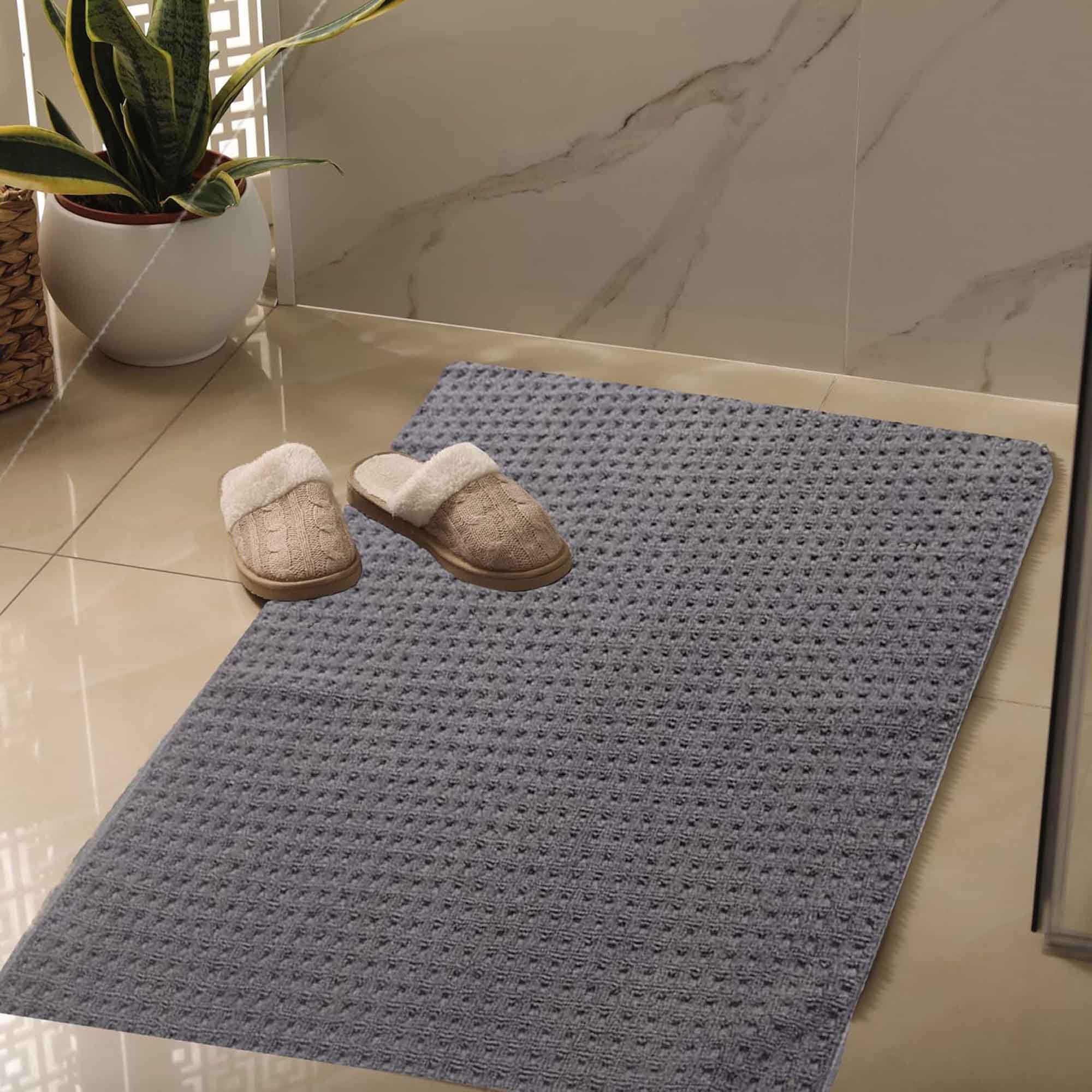 Pack of 3 Luxe Ultra-Soft Deep Cotton Pile Bathmats Handcrafted Eco-Friendly Absorbent Quick-Drying Premium Cotton Rug for Bathroom Decor