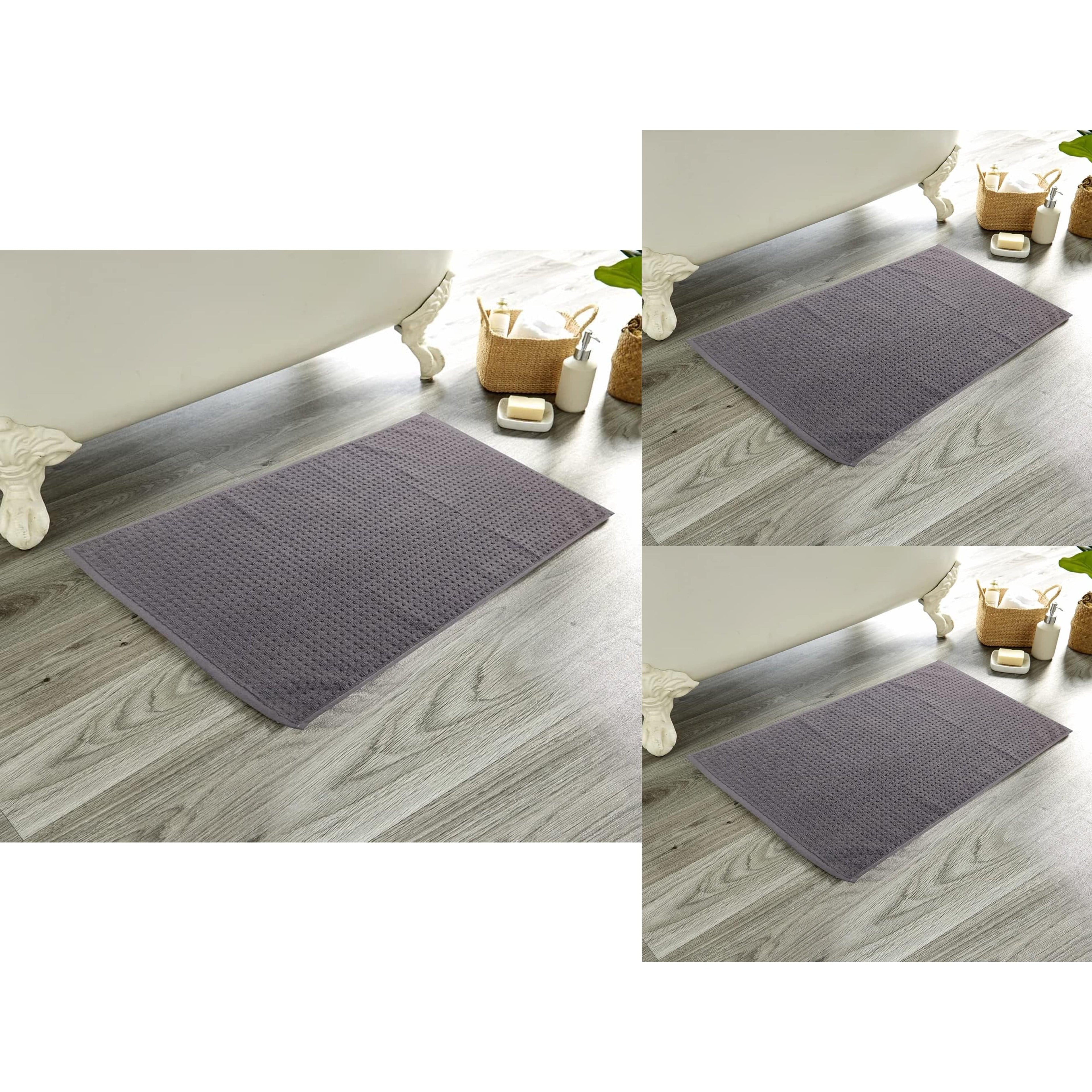 Pack of 3 Luxe Ultra-Soft Deep Cotton Pile Bathmats Handcrafted Eco-Friendly Absorbent Quick-Drying Premium Cotton Rug for Bathroom Decor