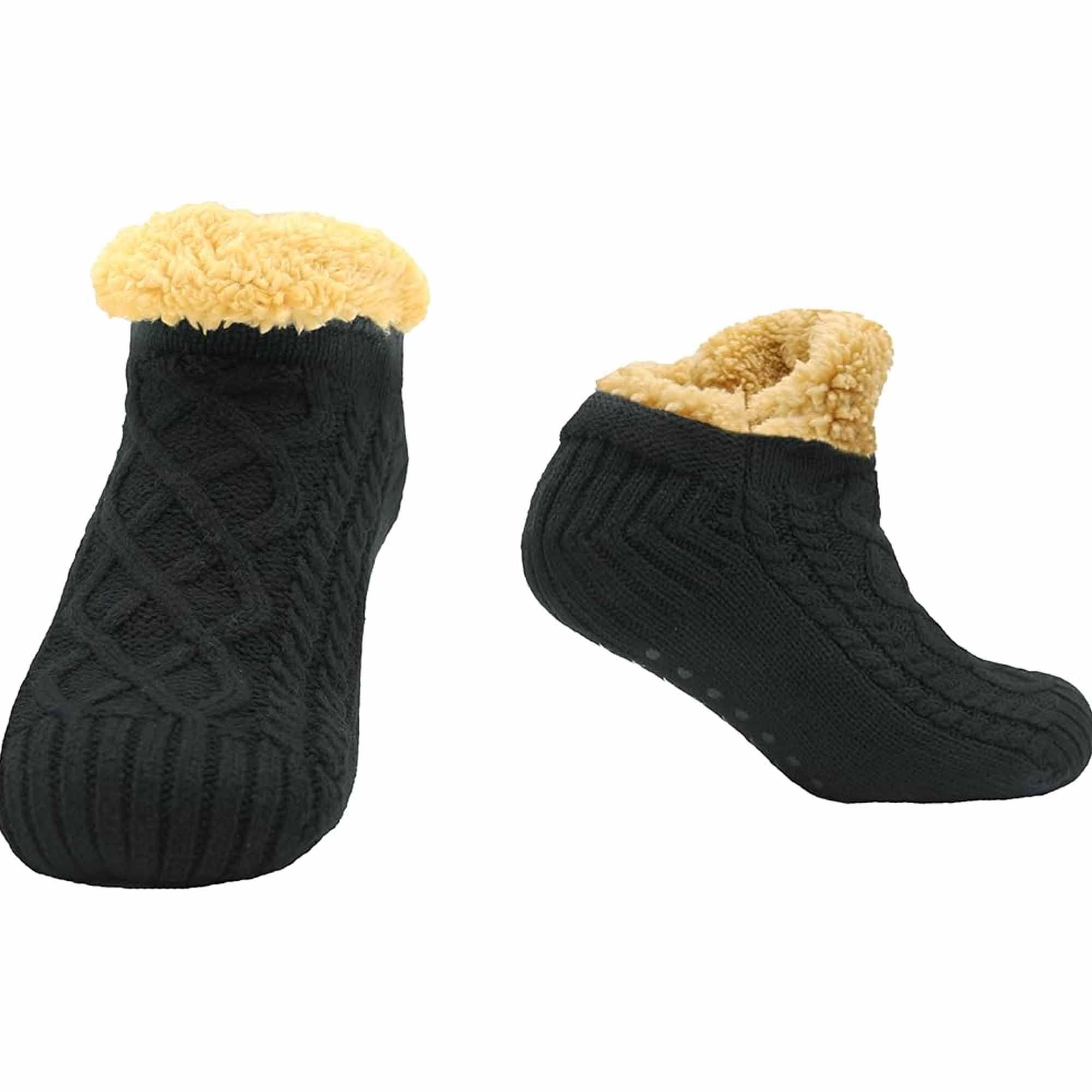 luxurious-nordic-fluffy-sherpa-lined-slipper-socks-for-men-and-women-warm-non-slip-indoor-winter-house-shoes-fair-isle-black-navy-grey-uk-4-7-8-12-by-sock-stack-s-m-black-socks-117817 - Bobobiy