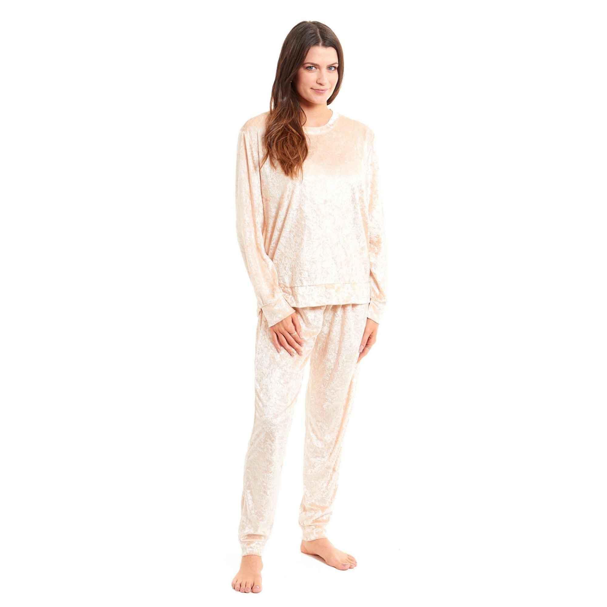 luxurious-women-s-soft-crushed-velvet-pyjama-set-comfortable-loungewear-stylish-nightwear-with-elasticated-waistband-multiple-sizes-daisy-dreamer-small-uk-8-10-gold-pyjamas-1182572935 - Bobobiy