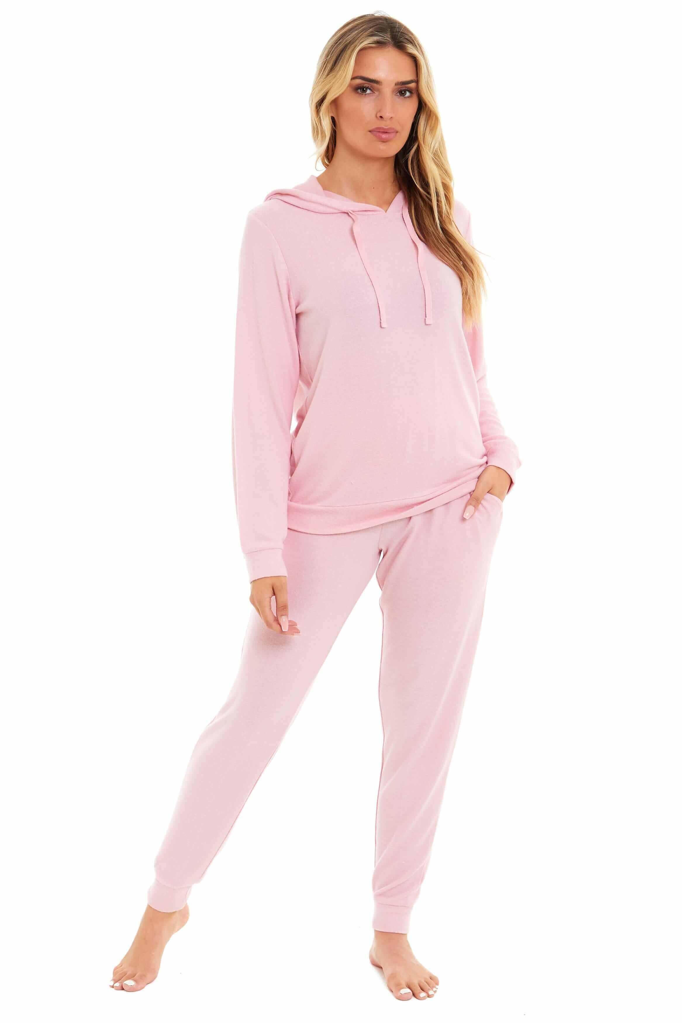 luxurious-womens-pink-grey-cosy-hooded-pyjama-set-soft-comfortable-stretchable-loungewear-long-sleeve-hoodie-and-pants-ideal-gift-daisy-dreamer-pyjamas-1176513690 - Bobobiy