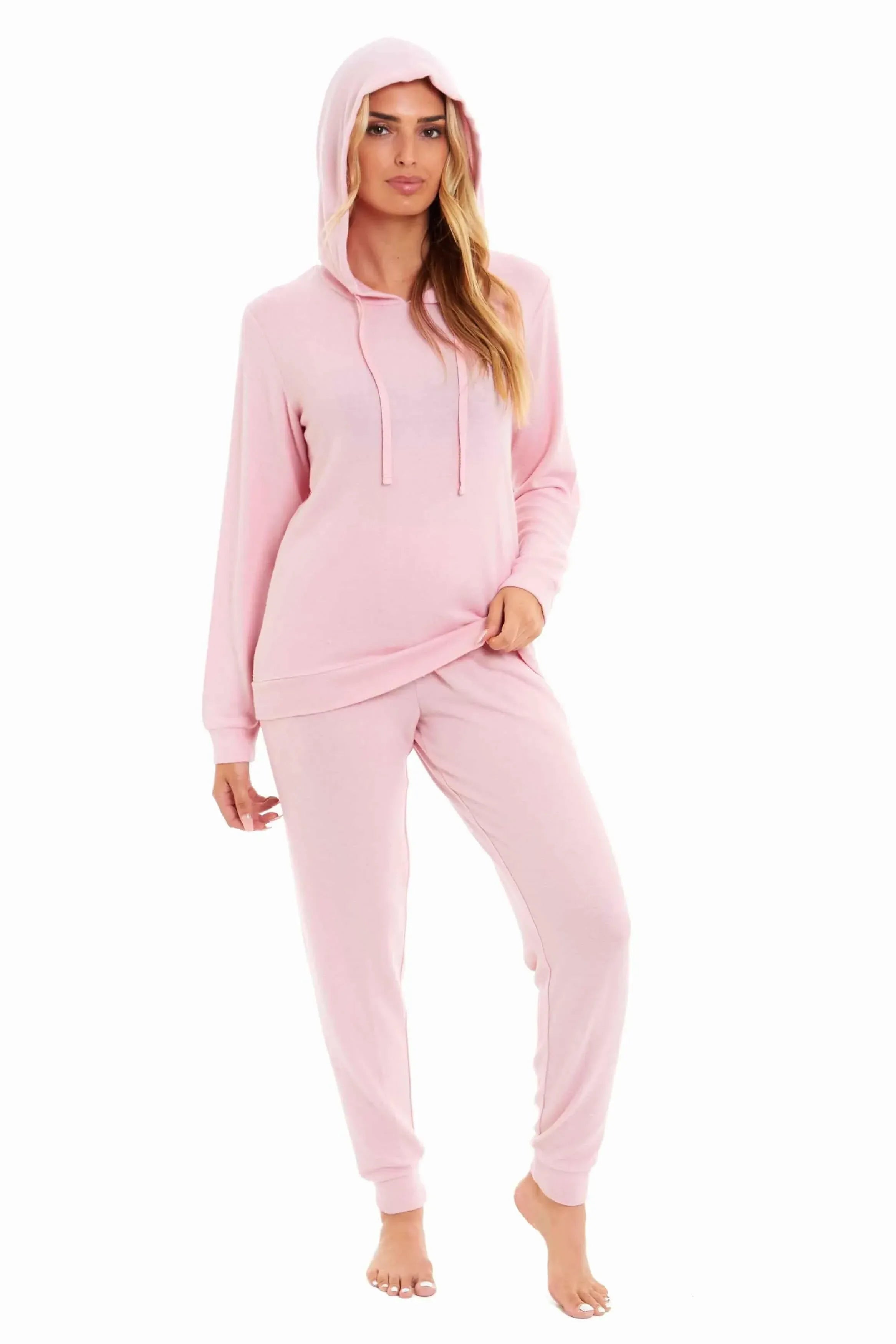 luxurious-womens-pink-grey-cosy-hooded-pyjama-set-soft-comfortable-stretchable-loungewear-long-sleeve-hoodie-and-pants-ideal-gift-daisy-dreamer-pyjamas-1176513691 - Bobobiy