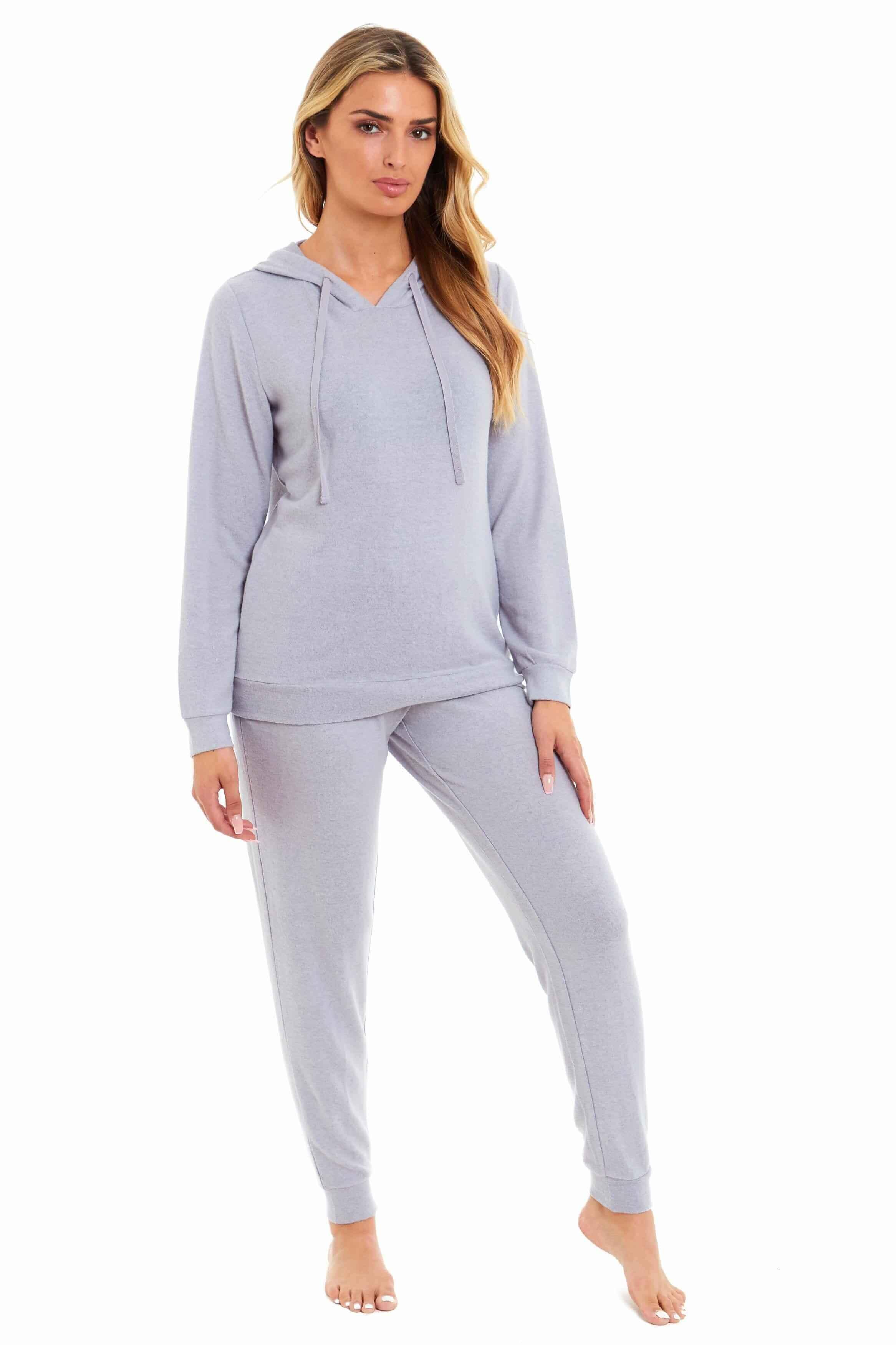 luxurious-womens-pink-grey-cosy-hooded-pyjama-set-soft-comfortable-stretchable-loungewear-long-sleeve-hoodie-and-pants-ideal-gift-daisy-dreamer-pyjamas-1176513695 - Bobobiy