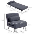 Charcoal grey sleeper chair with padded seat, backrest, and adjustable recline
