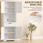 White pantry cabinet interior with adjustable shelves and open compartments
