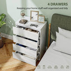 White 4-drawer chest with drawers pulled open, showing interior storage space.