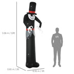 Black 10ft inflatable ghost, side angle, top hat with red band, tattered apron