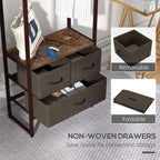 Rustic brown compact clothes rail with top shelf and grey non-woven storage drawers