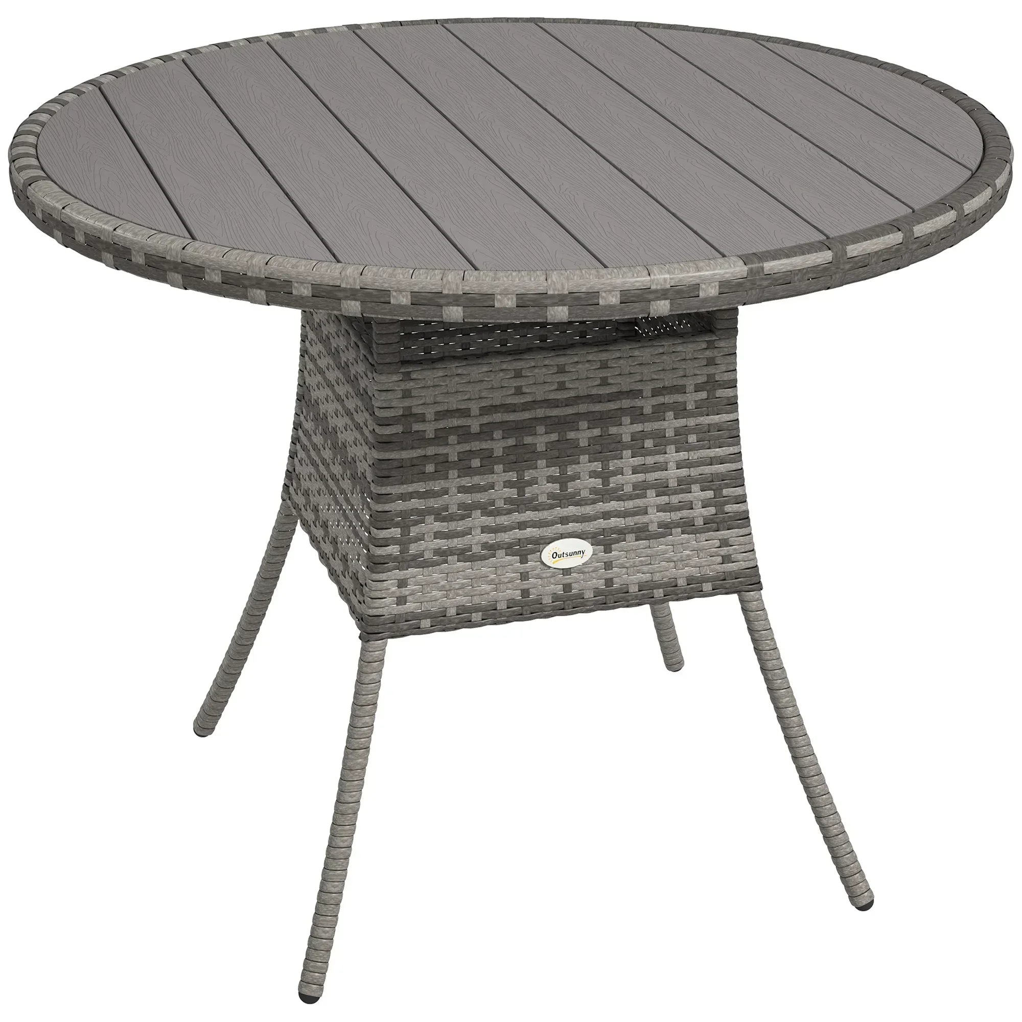 90cm Four-Person Wood-Effect Rattan Table - Grey - Bobobiy