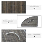 Grey bamboo laundry basket with removable lid and curved easy-grip handle