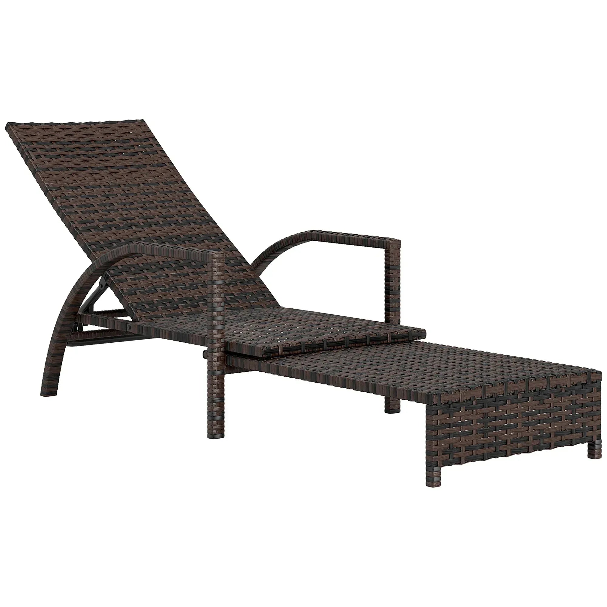 Reclining Rattan Lounger, with Extending Footrest - Brown - Bobobiy