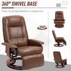 Brown faux leather recliner armchair on 360° swivel base with extended footrest