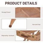 Wooden easel with storage drawer, non-skid feet, and brass hardware details