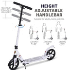 White height-adjustable kick scooter with adjustable handlebar and big wheels
