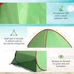 Green pop-up beach tent canopy with red trim and arched entrance frame