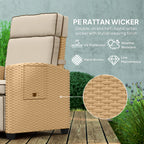 Woven double-strand rattan reclining armchair with beige cushion and armrest