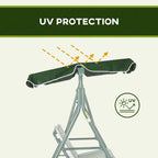 3-seat green patio swing chair under adjustable canopy with UV protection feature