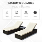 Two rattan loungers with cream cushions and dark woven bases, set