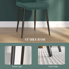 Emerald green flannel dining chair with steel legs and foot pads