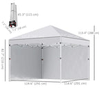 White 3x3 pop-up gazebo with adjustable frame and gray sidewalls, front measurement view