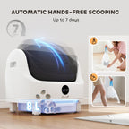 White automatic hands-free cat litter box with 8L capacity drawer and front controls.